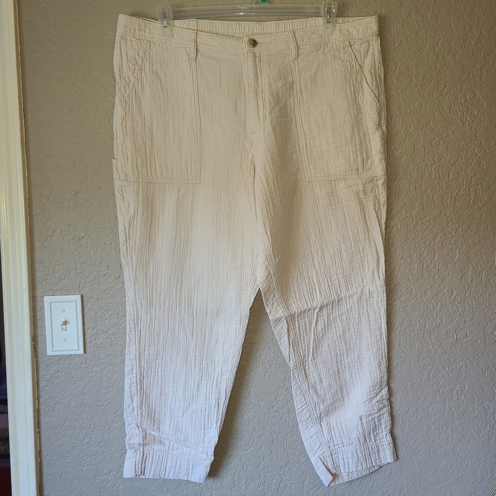 Crinkle Gauze Cream Pants